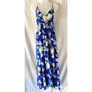 Anthropologie Vibrant Blue Floral Maxi Dress